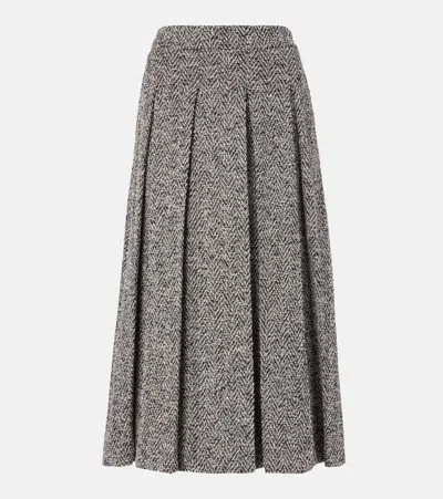 Max Mara Gallo Cotton And Wool-blend Midi Skirt In Black