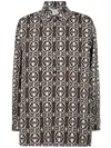Max Mara Shirt Cotton Geometric Pattern In Brown