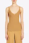Max Mara Gallura Silk-blend V-neck Top In Camel