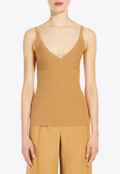 MAX MARA GALLURA SILK-BLEND V-NECK TOP