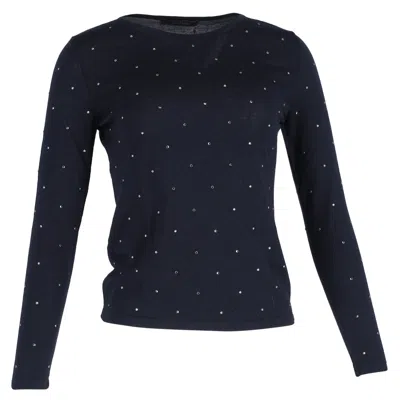 Max Mara Gardena Embellished Knit Sweater In Navy Blue Wool