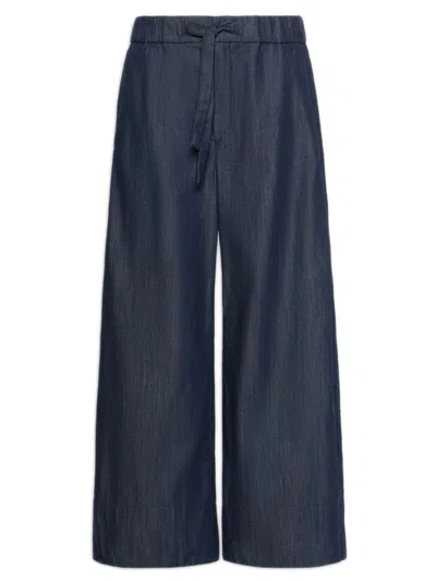 Max Mara Garment-washed Pure Cotton Denim Trousers With Wide Legs And Patch Pocket Detail In Blue