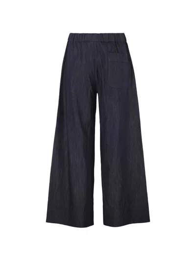Max Mara Garment-washed Pure Cotton Denim Trousers With Wide Legs And Patch Pocket Detail In Blue