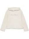 Max Mara Logo Cotton Hoodie With Classic Hood And Ribbed Finish In Beige