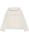 Max Mara Logo Cotton Hoodie With Classic Hood And Ribbed Finish In Neutrals
