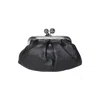 Max Mara Gathered Black Leather Clutch With Classic Frame In Black