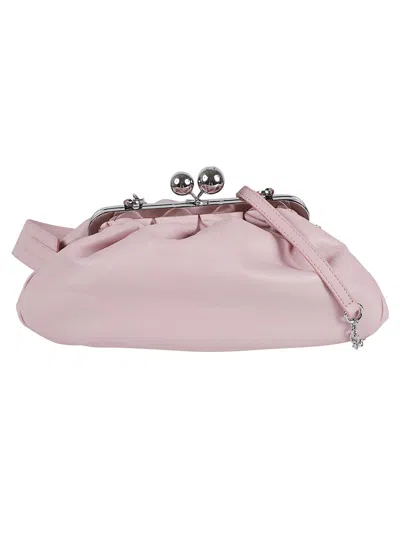 Max Mara Gathered Design Leather Handbag With Signature Clasp In Pink