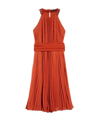 Max Mara Gathered-detail Sleeveless Dress In Red