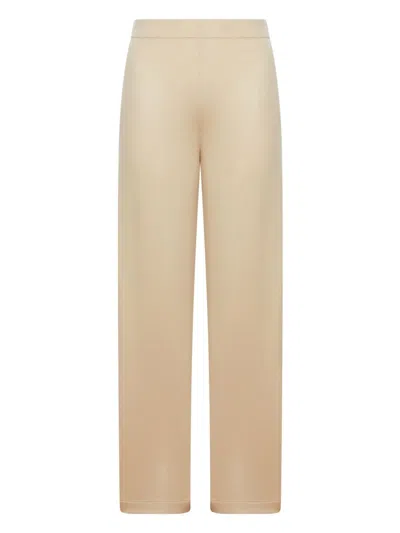 Max Mara Gathered Elastic Waist Silk And Cotton Fleece Trousers In Brown