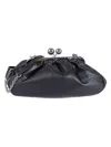 Max Mara Gathered Leather Clutch With Distinctive Clasp In Black