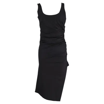 Max Mara Gathered Side Detail Midi Dress In Black Polyester