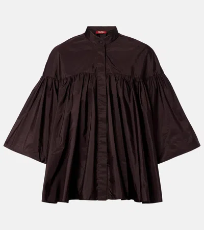 Max Mara Gathered Taffeta Shirt In Brown
