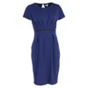 Max Mara Gathered Waist Midi Dress In Navy Blue Polyester In Blue