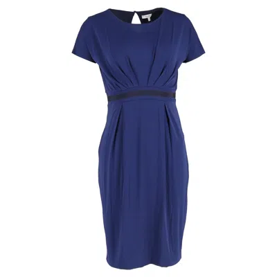 Max Mara Gathered Waist Midi Dress In Navy Blue Polyester