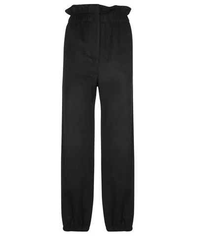Max Mara Gathered Wool Trousers For Women In Black For Ss23