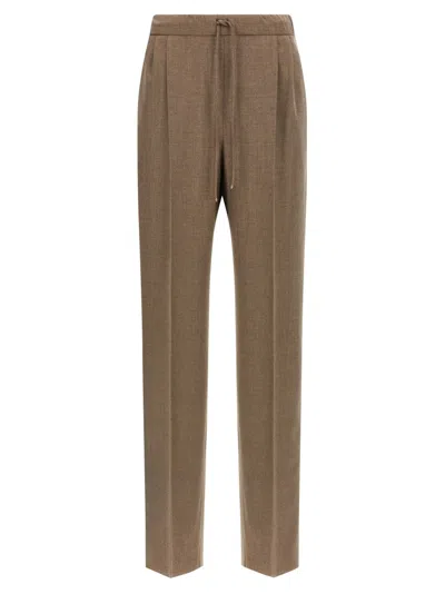 Max Mara Waistband Pleated Front Side Pockets Trousers In Brown