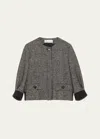 Max Mara Virgin Wool Blend Cropped Jacket In Black White