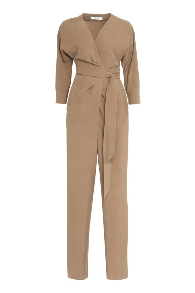 Max Mara Gattoni Long Silk Jumpsuit In Brown