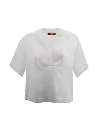 Max Mara Polo T-shirt In Ramie Gauze In White