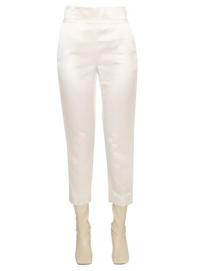 Max Mara Satin High Waist Cropped Trousers In White