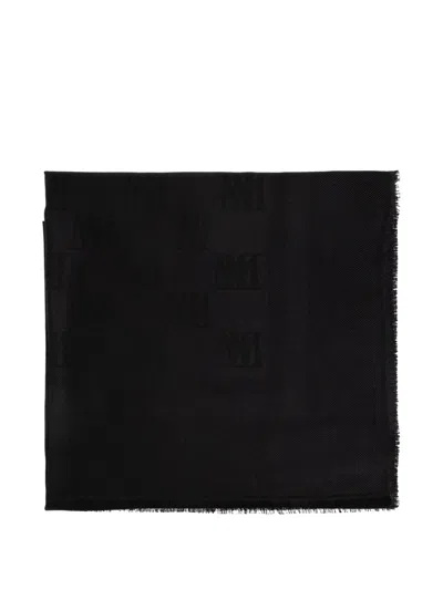 Max Mara Logo-jacquard Frayed Scarf In Black