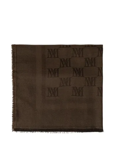 Max Mara Gelato Monogram-jacquard Frayed Scarf In Brown