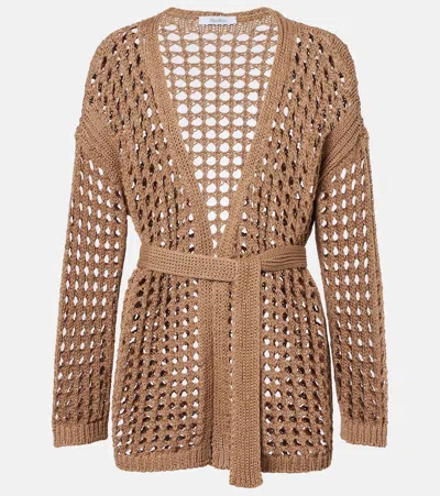 Max Mara Gelo Open-knit Cotton Wrap Cardigan In Brown