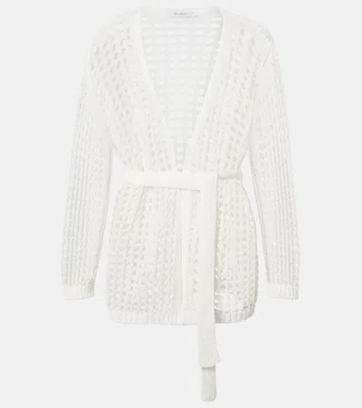Max Mara Gelo Open-knit Cotton Wrap Cardigan In White