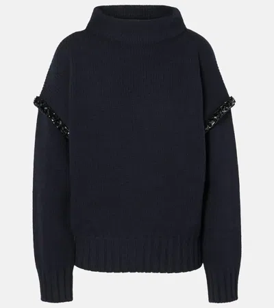 Max Mara Gene Crystal-shoulder Oversized Wool Sweater In Blue