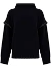 Max Mara Embellished High Neck Jumper In Blue