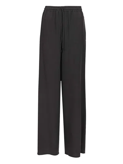 Max Mara Genero Washed Silk Drawstrings Pant Trousers Blue In Black