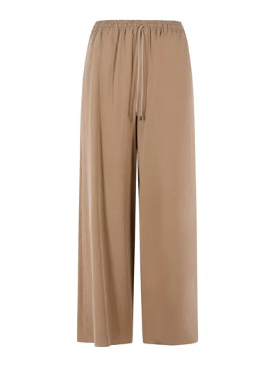 Max Mara Genero Wide Trousers In Washed Hazelnut Silk In Neutral