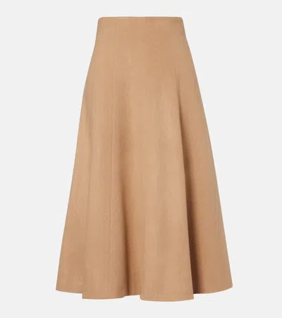 Max Mara Geneve Camel Hair Midi Skirt In Sand
