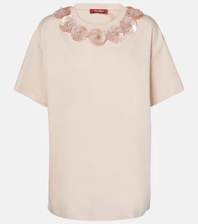 Max Mara Gennaio Embellished Jersey Top In Beige