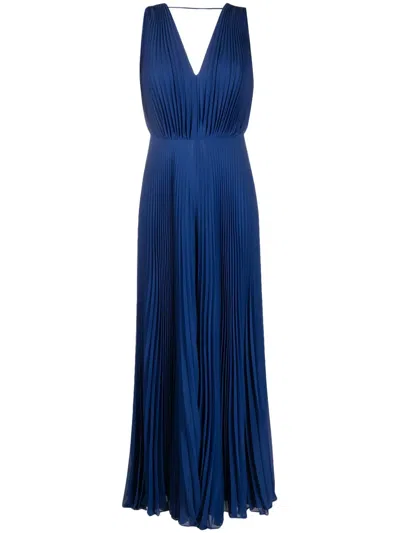 Max Mara Gennaro Tuxedo Pleated Jumpsuit In Blue