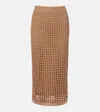 Max Mara Straight Cut Pure Cotton Webbing Skirt With Ribbed Waist In Brown