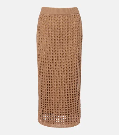Max Mara Geode Open-knit Cotton Midi Skirt In Brown