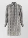 Max Mara Geometric Long Sleeve Dress With Side Slits In Gray