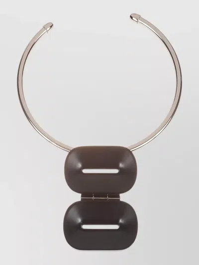 Max Mara Geometric Open Metal Necklace Modern Shape In Brown