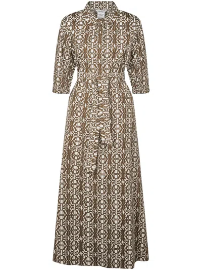 Max Mara Luxgi Cotton Poplin Knitted Maxi Dress In Brown