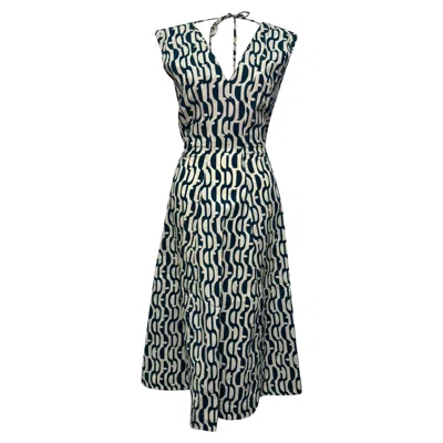 Pre-owned Max Mara Geometric Print Midi Dress In Multicolor Cotton In Black