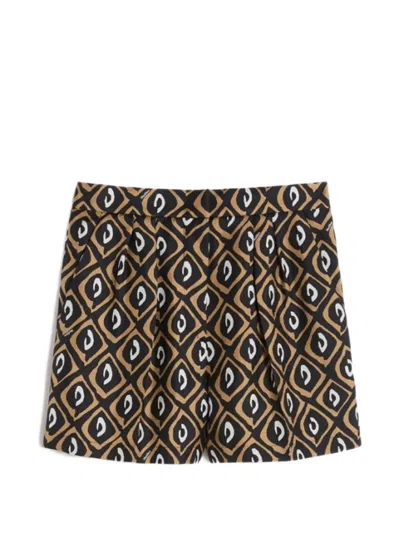 Max Mara Mxmquinoa Shorts High Waist Geometric Pleats In Multi