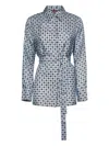 Max Mara Light Blue Printed Twill Boccale Belted Shirt In Blue