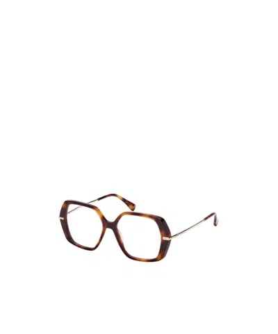 Max Mara Geometric-frame Glasses In Dark Havana/shiny Pale Gold
