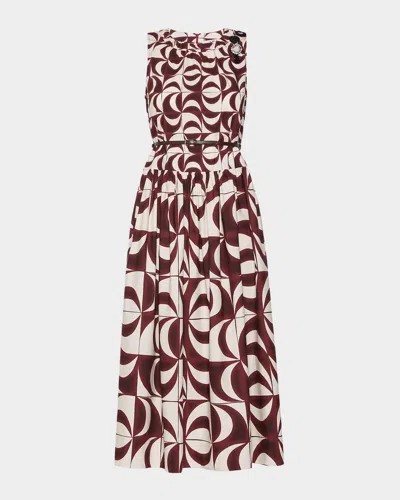 Max Mara Geometric-print Cotton Poplin Midi Dress In Brown