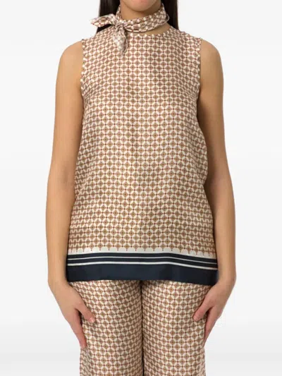 Max Mara Geometric-print Silk Top In Brown