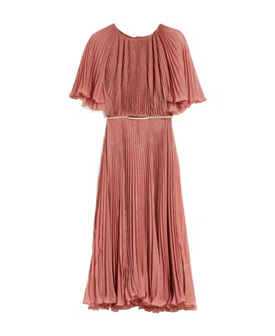 Max Mara Georgette Pleated Dress In Pink