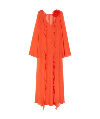 Max Mara Georgette Ruffle Dress In Orange