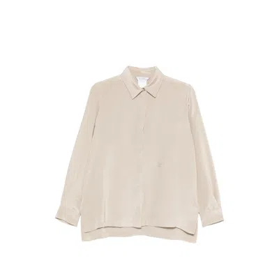 Max Mara Geranio Embroidered-logo Silk Shirt In Neutral