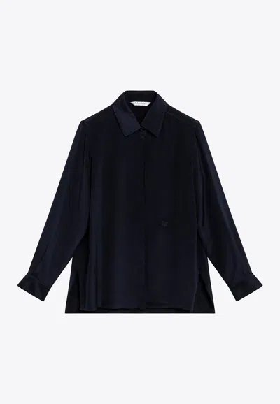 Max Mara Geranio Silk Buttoned Shirt In Navy
